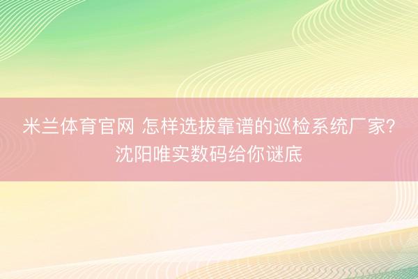 米兰体育官网 怎样选拔靠谱的巡检系统厂家？沈阳唯实数码给你谜底